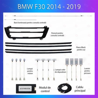 Hangulatvilágítás BMW 3-as sorozat 2014-2019 dedikált felszereltségi szint zongoralakk fekete telefonvezérlővel vagy eredeti rendszerrel