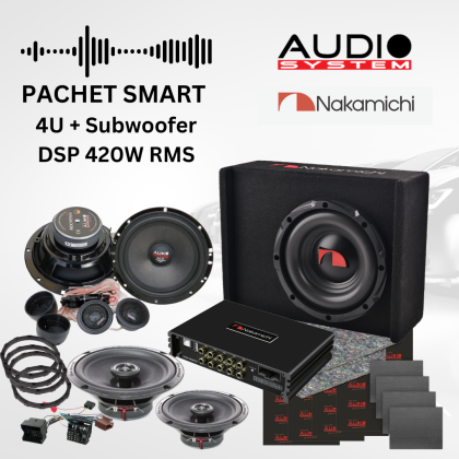 Pachet Smart DSP - difuzoare  fata + spate MX EVO  cu amplificator cu DSP NDSK4285AU, inele si cablaje plug&play pe masina