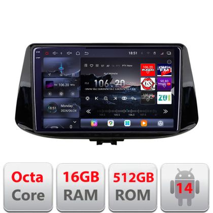 Navigáció Hyundai I30 2017- Edotec Kit-1041 8 magos QLED 2K 12+256GB 360 Android Waze USB internet navigáció Youtube rádió