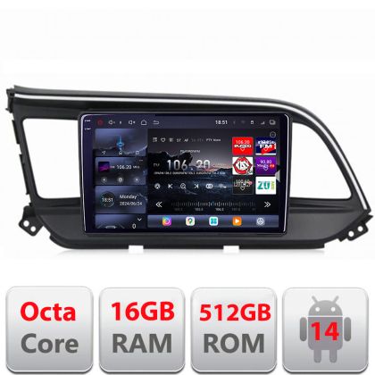 Navigáció Hyundai Elantra 2018- Edotec Kit-1581 8 magos QLED 2K 12+256GB 360 Android Waze USB Internet Navigáció Youtube Rádió