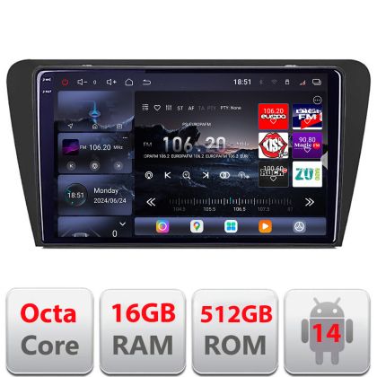 Navigáció Skoda Octavia 3 2013-2020 Edotec Kit-279 8 magos QLED 2K 12+256GB 360 Android Waze USB Internet Navigáció Youtube Rádió