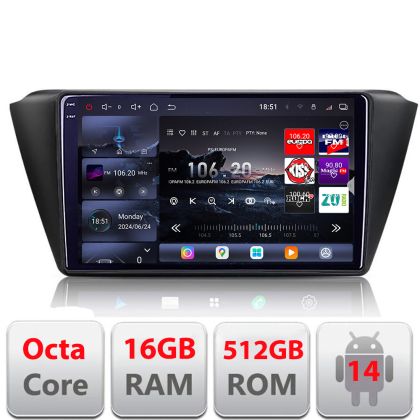 Navigáció Skoda Fabia 2015- Edotec Kit-541 8 magos QLED 2K 12+256GB 360 Android Waze USB Internet Navigáció Youtube Rádió