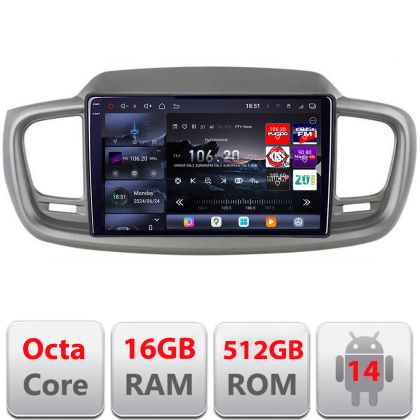 Navigatie Kia Sorento 2015-2018 Edotec Kit-6528 8 core QLED 2K 12+256GB 360 Android Waze USB Navigatie Internet Youtube Radio