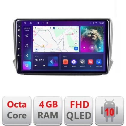 Navigáció Peugeot 208/2008 B-PSA Android QLED képernyő octa core 4+64 Carplay android auto KIT-PSA+EDT-E310V3