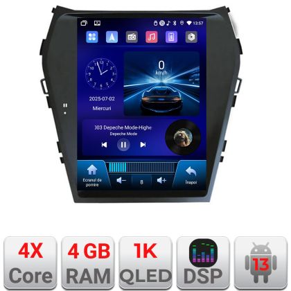 Navigáció Hyundai Santa Fe 2012-2018 típus tesla rádió gps internet 4 magos carplay android auto 4+64 Incell kijelző készlet-tesla-209+EDT-E220-RK