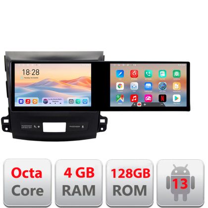 Navigáció Mitsubishi Outlander 2010 Kit-056 Edotec 2 képernyő 8 magos 4+128 21.6 hüvelykes Incell android Wifi 5Ghz gps internet Q