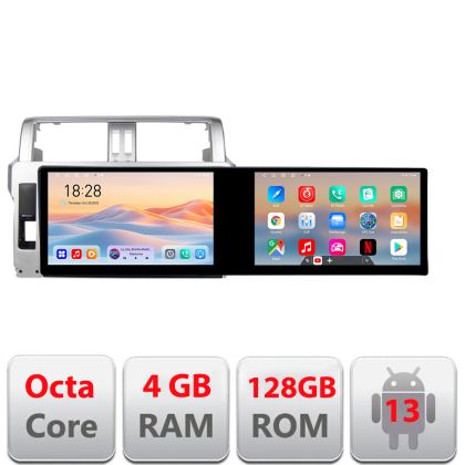 Navigáció Toyota Landcruiser J150 Prado 2014-2017 Kit-065 Edotec 2 képernyő 8 magos 4+128 21.6 hüvelykes Incell Android Wifi 5Ghz gps internet és GPS W