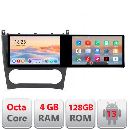 Navigáció Mercedes W203 CLC Kit-093 Edotec 2 képernyő 8 magos 4+128 21.6 hüvelykes Incell android Wifi 5Ghz gps internet