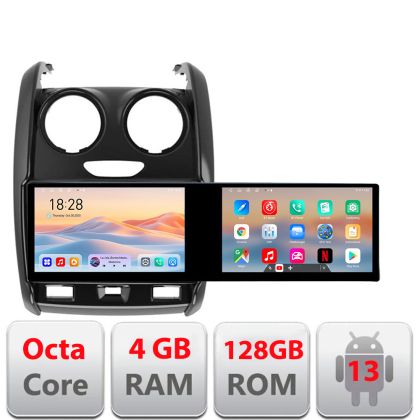 Navigáció Dacia Duster 2012-2019 Kit-157 Edotec 2 képernyő 8 magos 4+128 21.6 hüvelykes Incell android Wifi 5Ghz gps internet