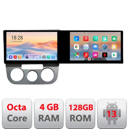 Navigáció VW Golf 5 2004-2010 manuális klíma Edotec 2 képernyő 8 magos 4+128 21.6 hüvelykes Incell android Wifi 5Ghz gps internet KIT-golf5-manuális