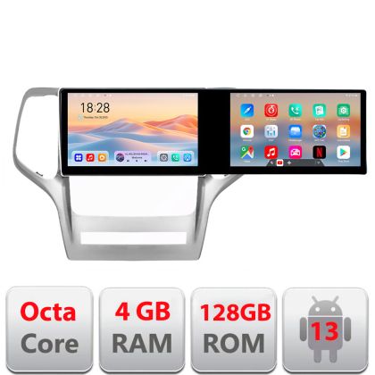 Navigáció Jeep Gran Cherokee 2011-2013 Edotec készlet 2 képernyő 8 magos 4+128 21,6 hüvelykes Incell android Wifi 5Ghz gps internet 32