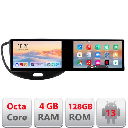 Navigáció Hyundai I10 2007-2013 Edotec 2 képernyő 8 magos 4+128 21.6 hüvelykes Incell android Wifi 5Ghz gps internet KIT-i10-2007