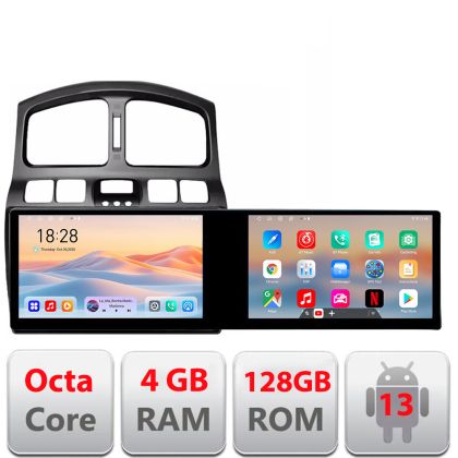 Navigáció Hyundai Santa Fe 2000-2006 Edotec 2 képernyő 8 magos 4+128 21.6 hüvelykes Incell android Wifi 5Ghz gps internet C