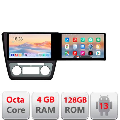 Navigáció Skoda Yeti 2009-2014 Kit-YETI Edotec 2 képernyő 8 magos 4+128 21.6 hüvelykes Incell android Wifi 5Ghz gps internet