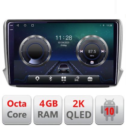 Navigatie Peugeot 208 2008 C-PSA Android Octa Core Ecran 2K QLED GPS 4G 4+32GB 360 KIT-PSA+EDT-E410-2K