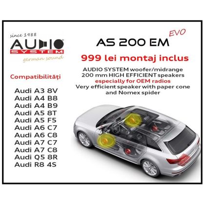 Pachet Audio difuzoare midrange usi fata 20” dedicat Audi cu montaj inclus