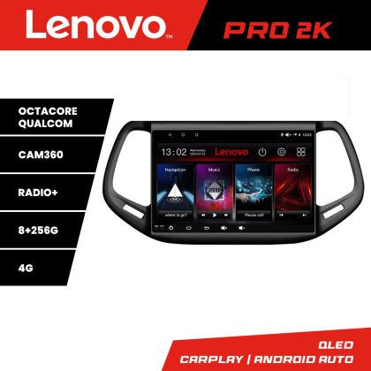 Navigatie Jeep Compass 2017 Lenovo Kit-739 8 core QLED 2K 8+256 360 Android Waze USB Navigatie Internet Youtube Radio