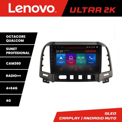 Navigatie Hyundai Santa Fe Lenovo Kit-008 8 core QLED Qualcomm 4+64 360 Android Waze USB Navigatie Internet Youtube Radio