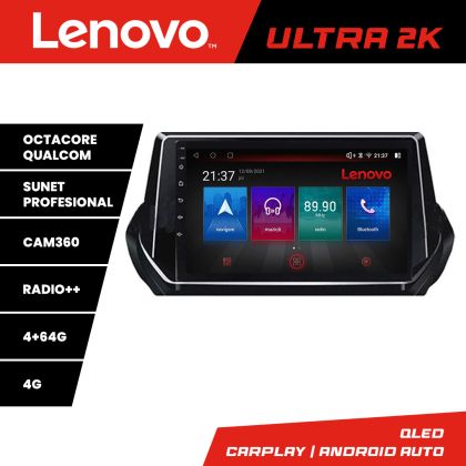 Navigatie Peugeot 2008 2020- Android radio gps internet 8 core QLED Qualcomm 4+64 360 Lenovo