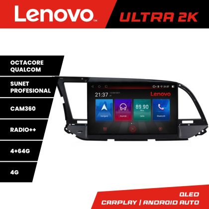 Navigatie Hyundai Elantra 2015-2018 Lenovo Kit-581 8 core QLED Qualcomm 4+64 360 Android Waze USB Navigatie Internet Youtube Radio