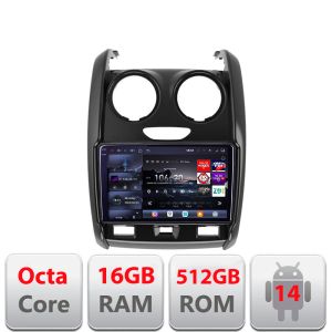 Navigáció Dacia Duster 2012-2019 Edotec Kit-157 8 magos QLED 2K 12+256GB 360 Android Waze USB Internet Navigáció Youtube Rádió