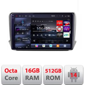 Navigáció Peugeot 208/2008 2012-2018 Edotec Kit-PSA 8 magos QLED 2K 12+256GB 360 Android Waze USB Internet Navigáció Youtube Rádió