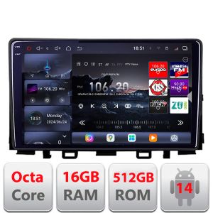 Navigáció Kia Stonic 2016-2020 Android rádió gps internet 8 magos QLED 2K 12+256GB 360 Edotec