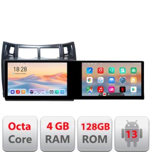 Navigáció Toyota Yaris 2008-2011 Kit-YARIS08 Edotec 2 képernyő 8 magos 4+128 21.6 hüvelykes Incell android Wifi 5Ghz gps internet