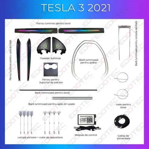 Hangulatvilágítás, Tesla Model 3 2021, felszereltségek, telefonvezérlés