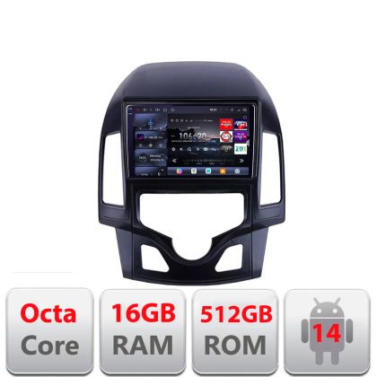 Navigatie Hyundai I30 2009-2012 clima automata Edotec Kit-I30AUTOMATIC 8 core QLED 2K 16+512GB 360 Android Waze USB Navigatie Internet Youtube Rad