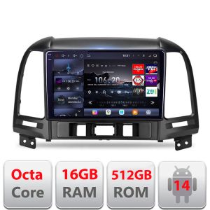 Navigatie Hyundai Santa Fe 2007-2012 Edotec Kit-008 8 core QLED 2K 16+512GB 360 Android Waze USB Navigatie Internet Youtube Radio