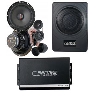 Pachet 2 Difuzoare Audio System MX 165 EVO pentru usile din fata + Amplificator de 4 canale + Subwoofer underseat si accesorii